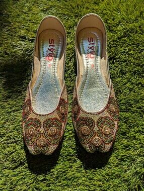 Avant Garde Maximalist Fairy Jewel Embellished Gold Jutti Slipper Ballet Flats 8